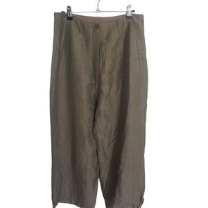 New- Sulu Kerstin Bernecker Linen Blend Cropped Pants Olive Green, Size 8, NWOT